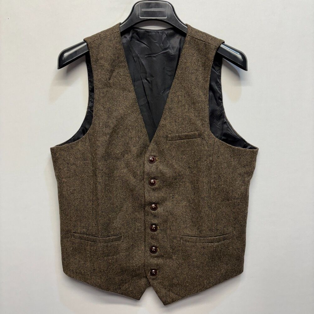 Voboom Men Wool Blend Vest Waistcoat Size Medium Herringbone D120 -5